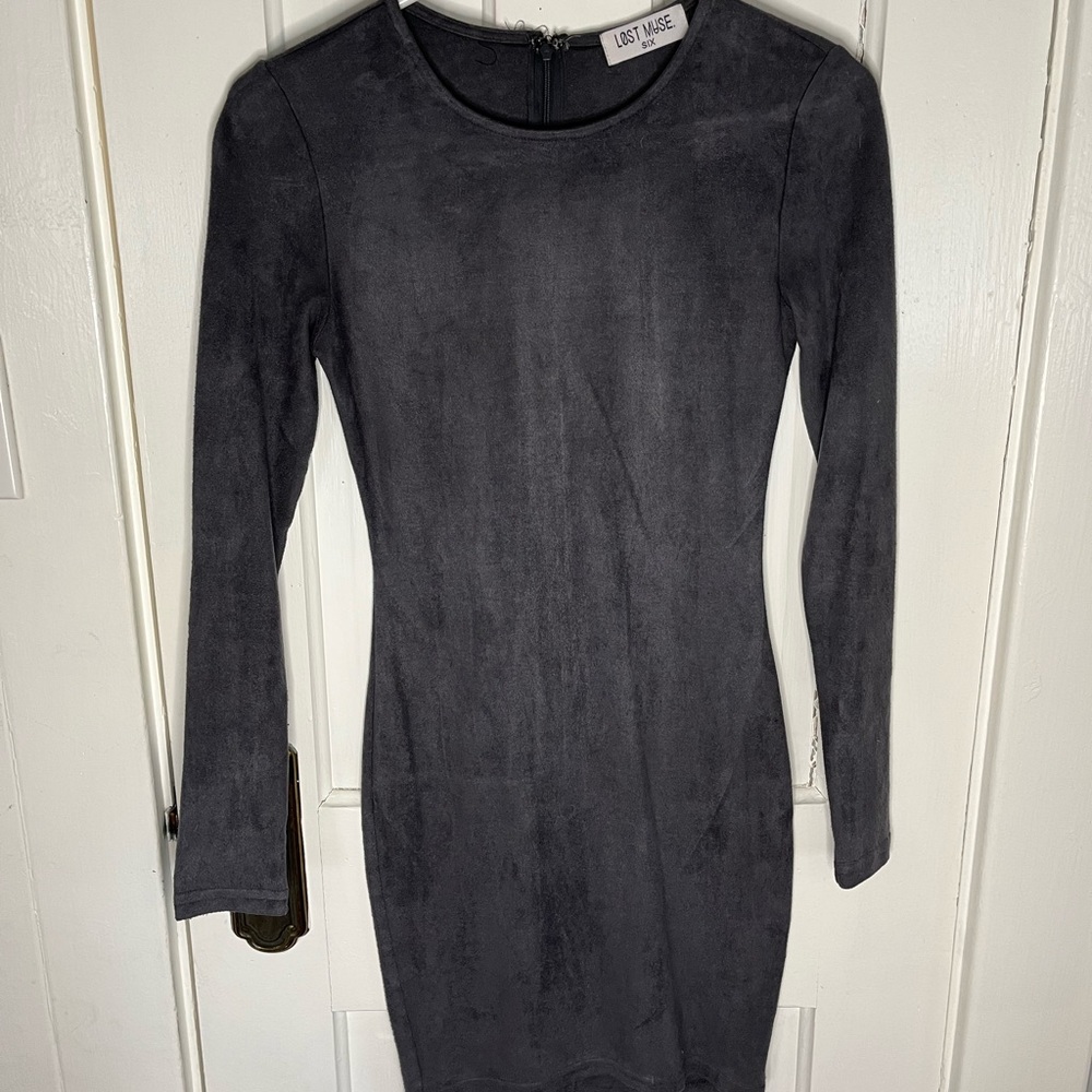 Gray BodyCon Mini Long Sleeve Dress